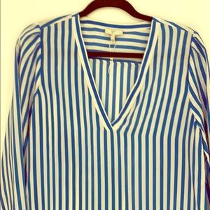 white and blue silk shirt